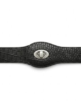 Black Croc Embossed Leather Belt with Silver Turn-Lock Buckle | Statement Waist